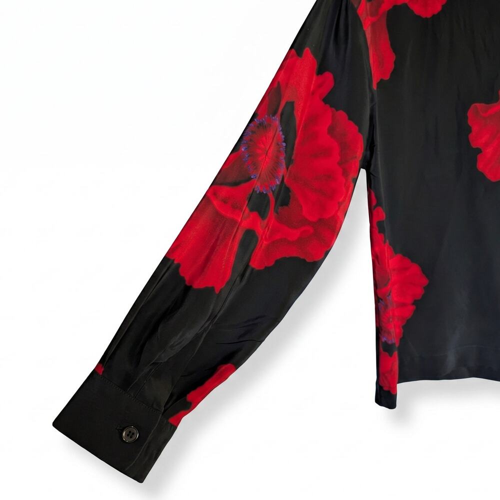 100% Silk Linda Allard Ellen Tracy Black Silk Poppy Blouse | Size 4P - Picture 3 of 5